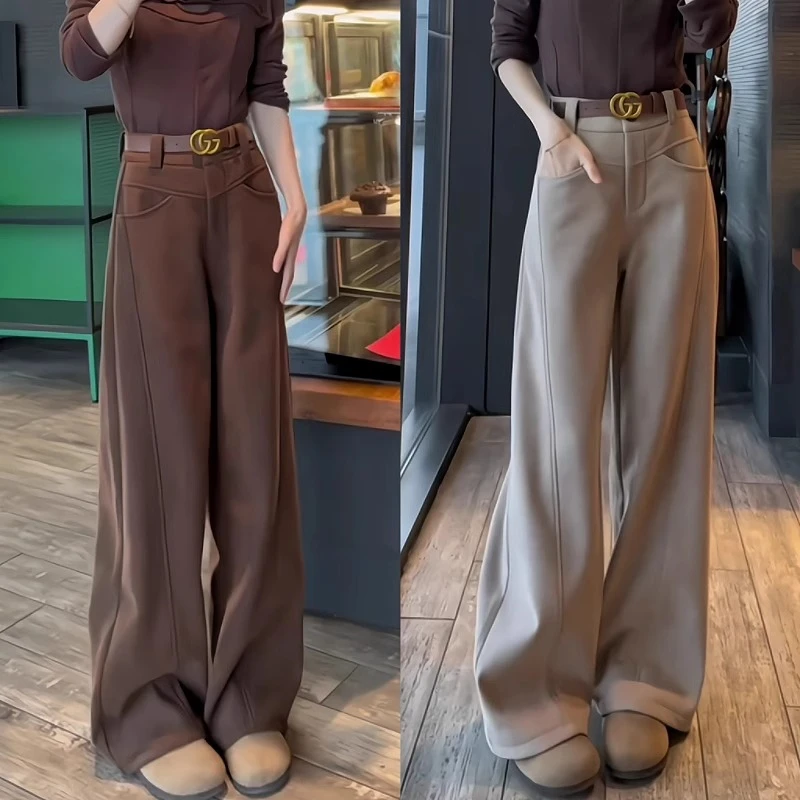 设计感高腰直筒休闲裤女秋冬显瘦香蕉裤复古气质运动裤拖地阔腿裤