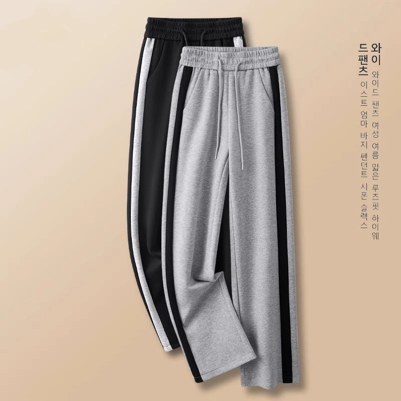 灰色运动裤女春秋季2024新款显瘦窄版阔腿裤宽松休闲直筒卫裤长裤