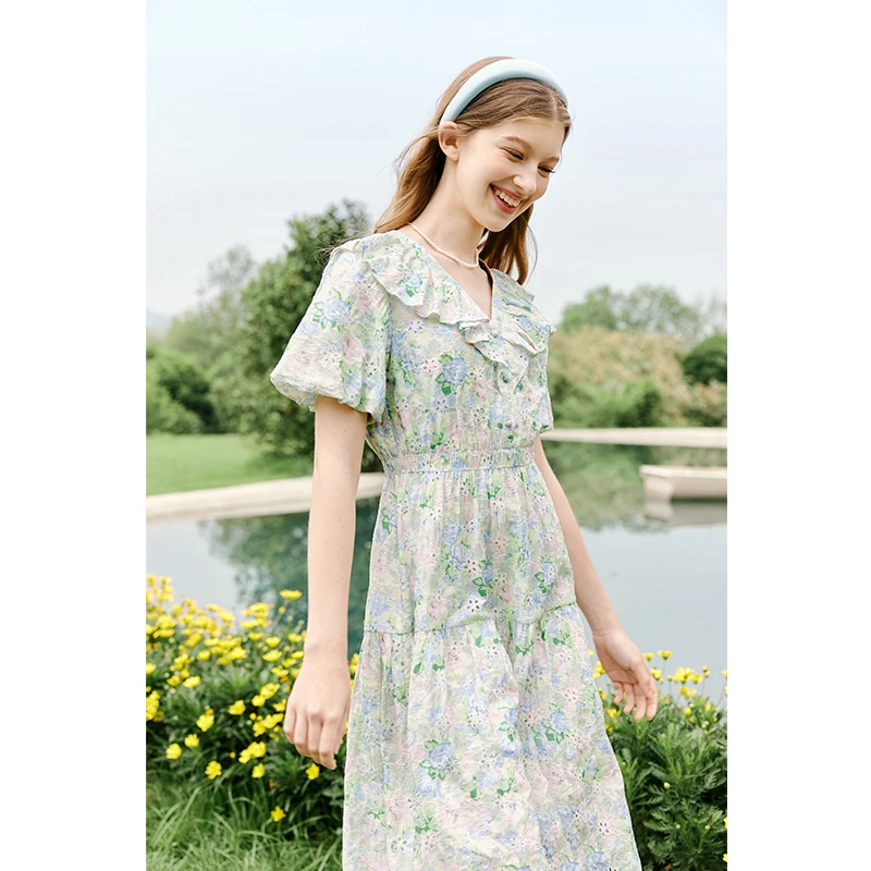 【油画少女】诗凡黎度假荷叶领连衣裙夏新款7E5393311