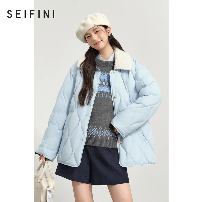 【商场同款】诗凡黎撞色翻领羽绒服高级感保暖外套7FB180241