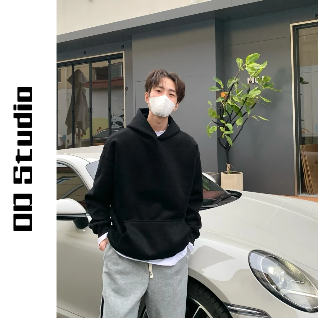 OUSTDAWN春季新款460克重磅纯色简约连帽宽松卫衣百搭情侣款