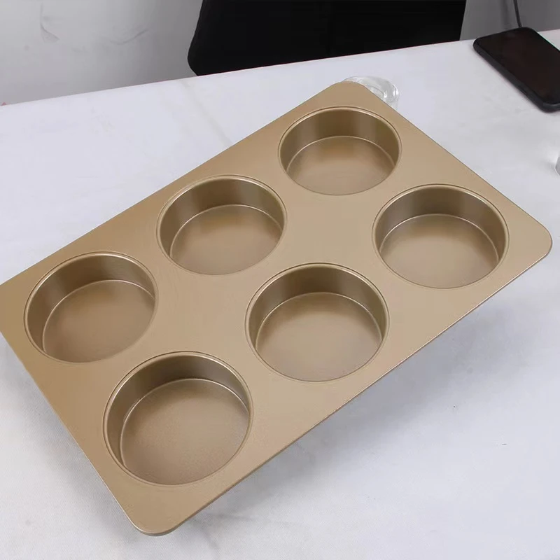 圆形蛋糕模6连模碳钢不沾涂层烤盘烤箱用具烘焙