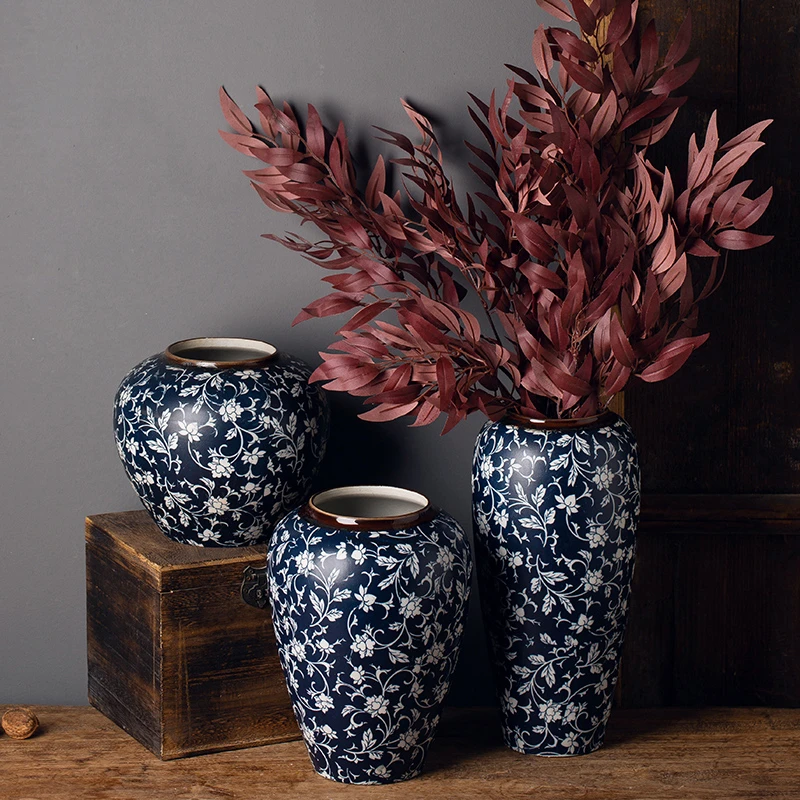 景德镇青花瓷客厅插干花玄关博古架摆件新中式水培陶瓷花瓶装饰品