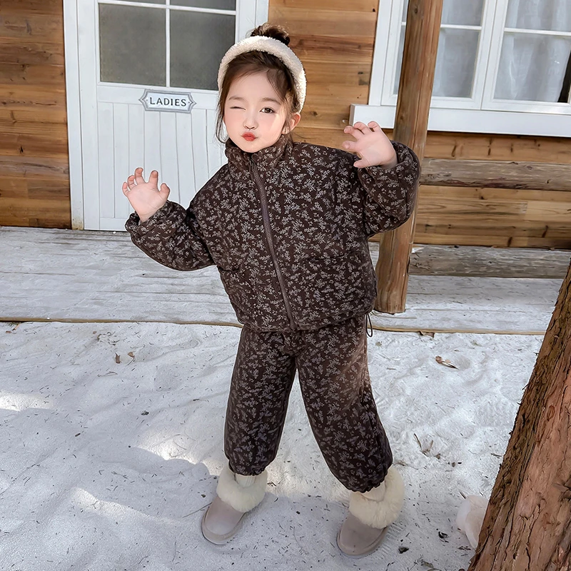 女童加绒加棉家居服套装洋气冬装新款女宝宝加厚睡衣两件套小女孩