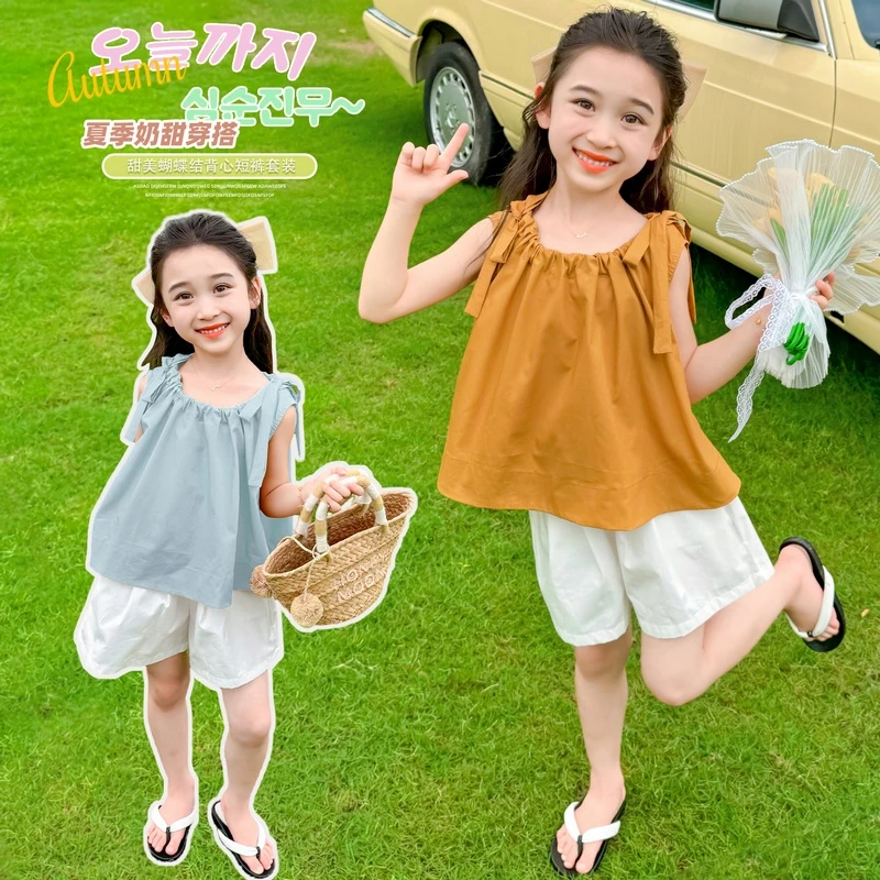 女童夏季套装洋气新款女宝宝两件套背心娃娃衫短裤小女孩时髦爆款
