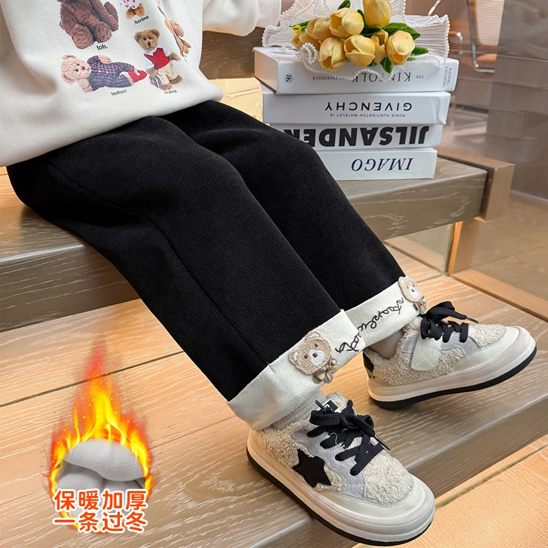 女童加绒直筒裤洋气儿童秋冬装新款女宝宝加厚休闲裤子小女孩保暖