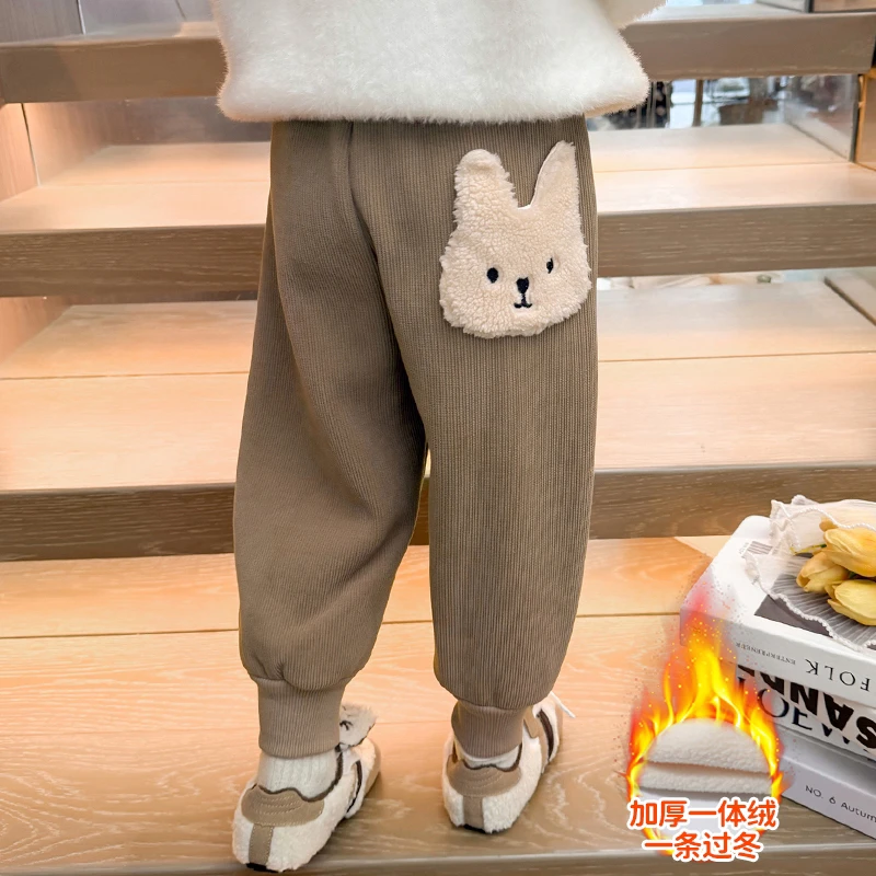女童加绒灯芯绒裤洋气秋冬装新款女宝宝加厚宽松束脚裤子小童