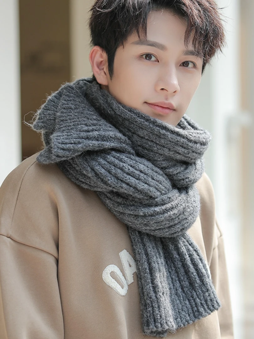 男士围巾秋冬纯色情侣冬季毛线针织围脖冬天男士保暖女羊毛礼物
