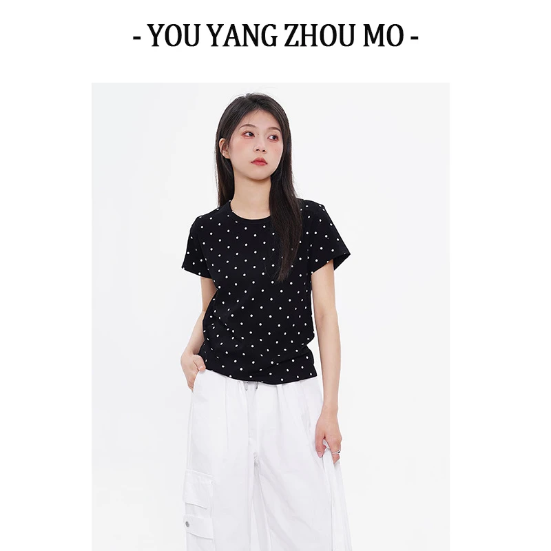 波点水溶短袖T恤气质百搭时尚上衣修身显瘦NRX1309 CC