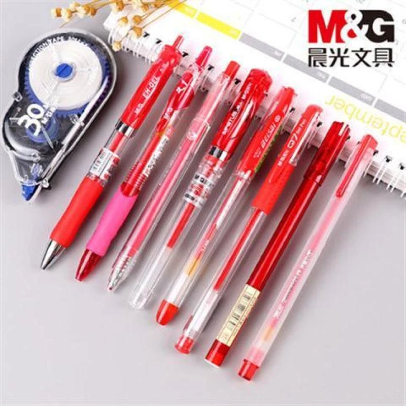 M&G/晨光文具红笔签字水笔按动中性笔学生用教师老师直液批改作业