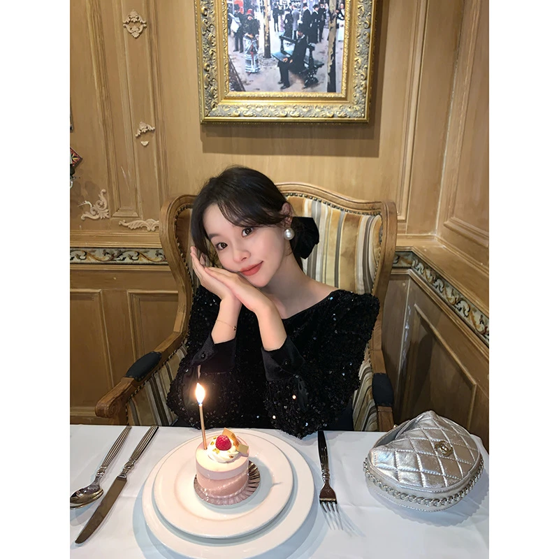 百搭女装十三行冬款2024年冬款法式千金名媛礼服亮片鱼尾连衣裙女