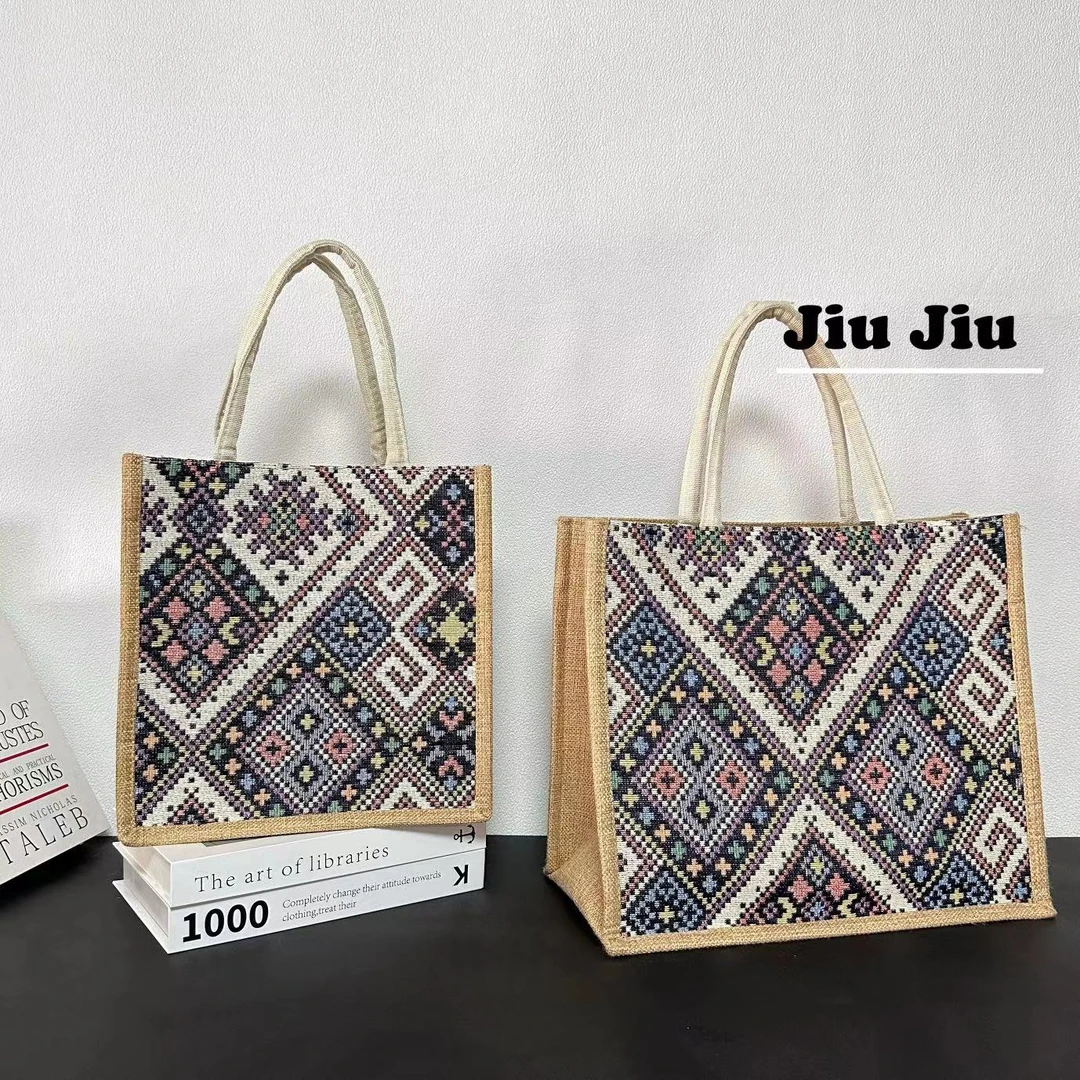 夏季新款时尚百搭亚麻包大容量便携妈咪包上班轻便手提包便当包