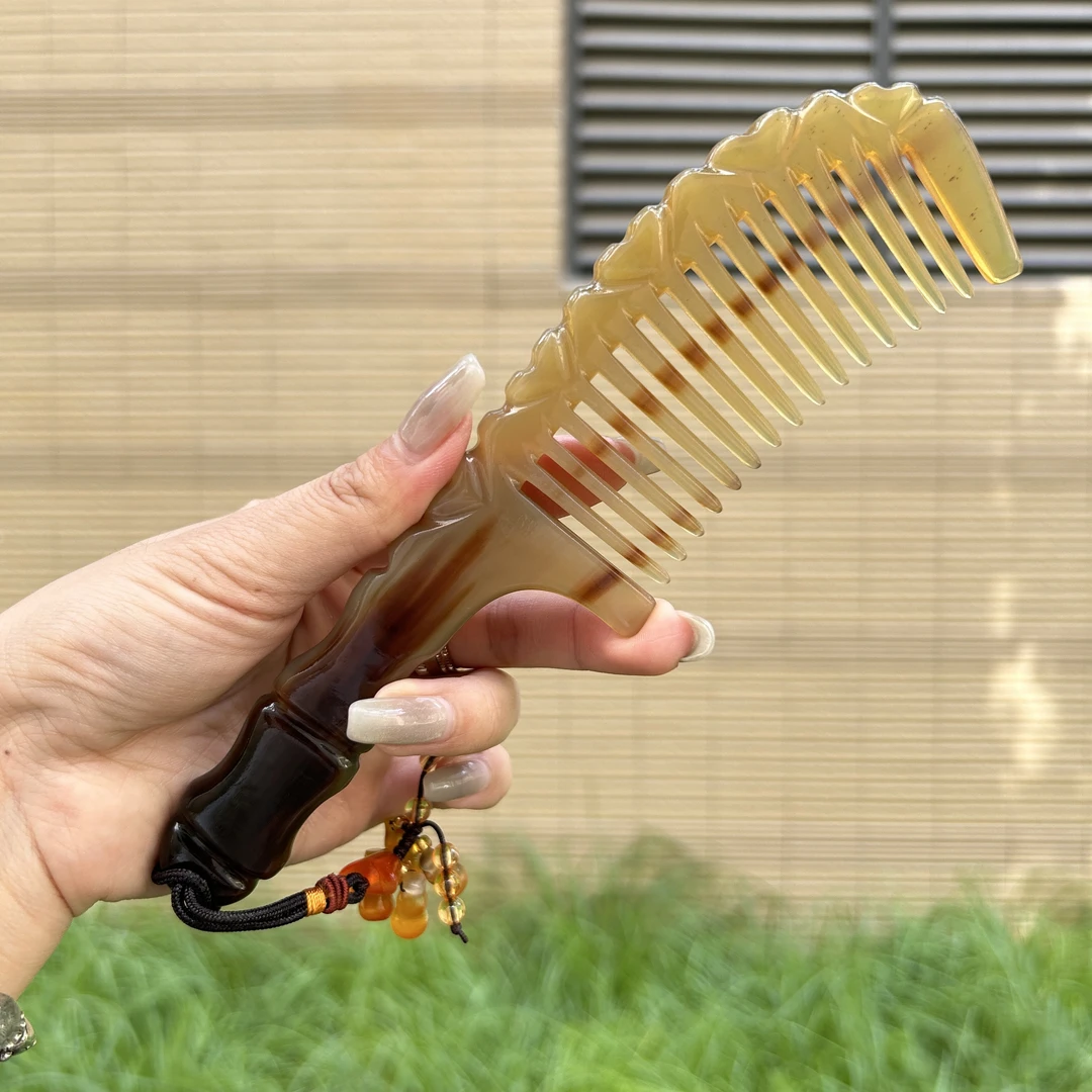 名匠 精品水牛角爱心竹节宽齿款式梳子 送人送礼自用正宗牛角
