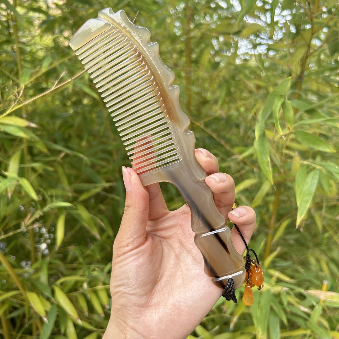 名匠福利 精品水牛角竹节厚款牛角梳 21公分左右