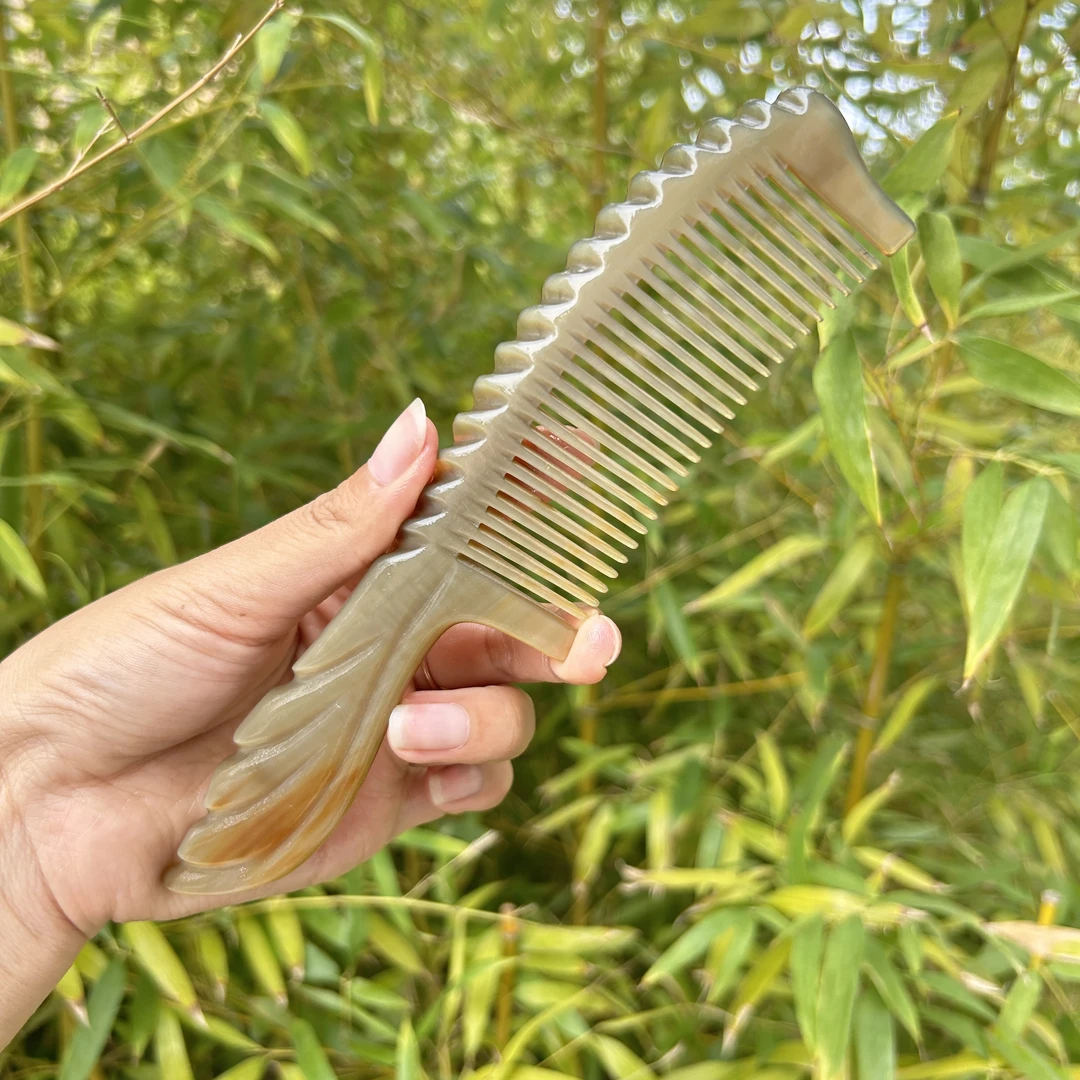 名匠 精品白水牛角凤尾梳 21公分左右  男女通用款 送礼佳品定制