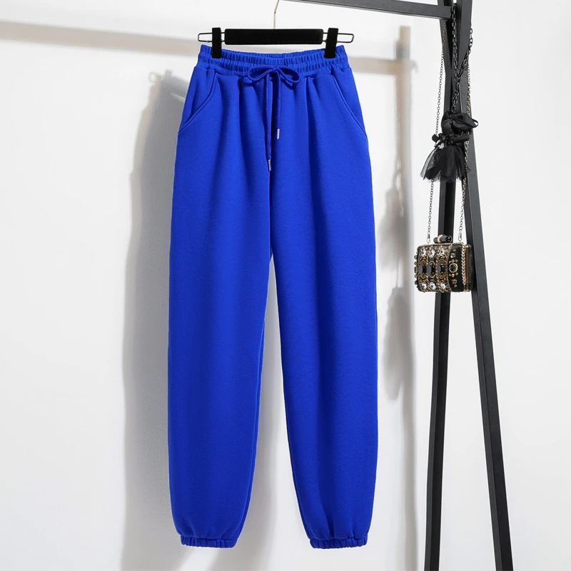 克莱因蓝2025新款卫裤女加绒秋冬束脚休闲直筒灯笼春秋运动长裤子