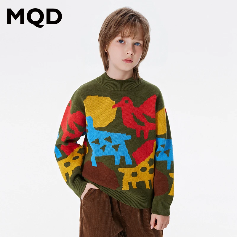 MQD童装儿童冬新款卡通休闲半高领针织衫时尚中大童上衣9634W0780