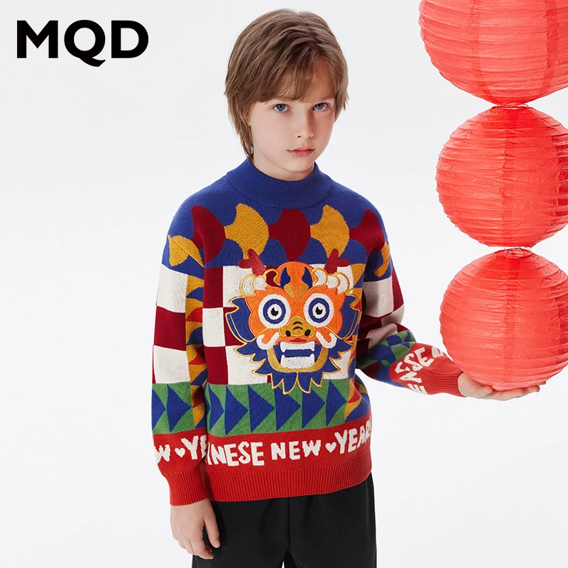 【拜年】MQD童装儿童23冬新款潮酷休闲半高领针织衫9634W0772