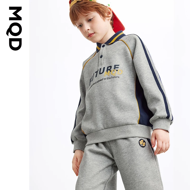 MQD童装儿童春秋新款时尚翻领棒球服针织套装运动休闲9633W2202
