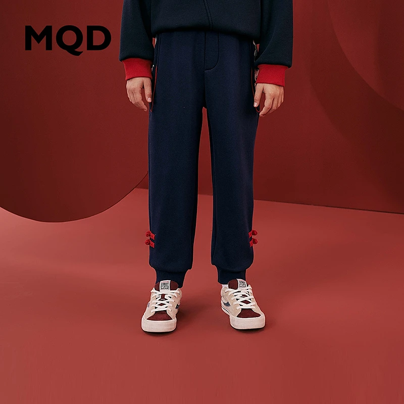 【拜年】MQD童装儿童23冬季国风新年款潮酷加绒针织长裤9634W16D4