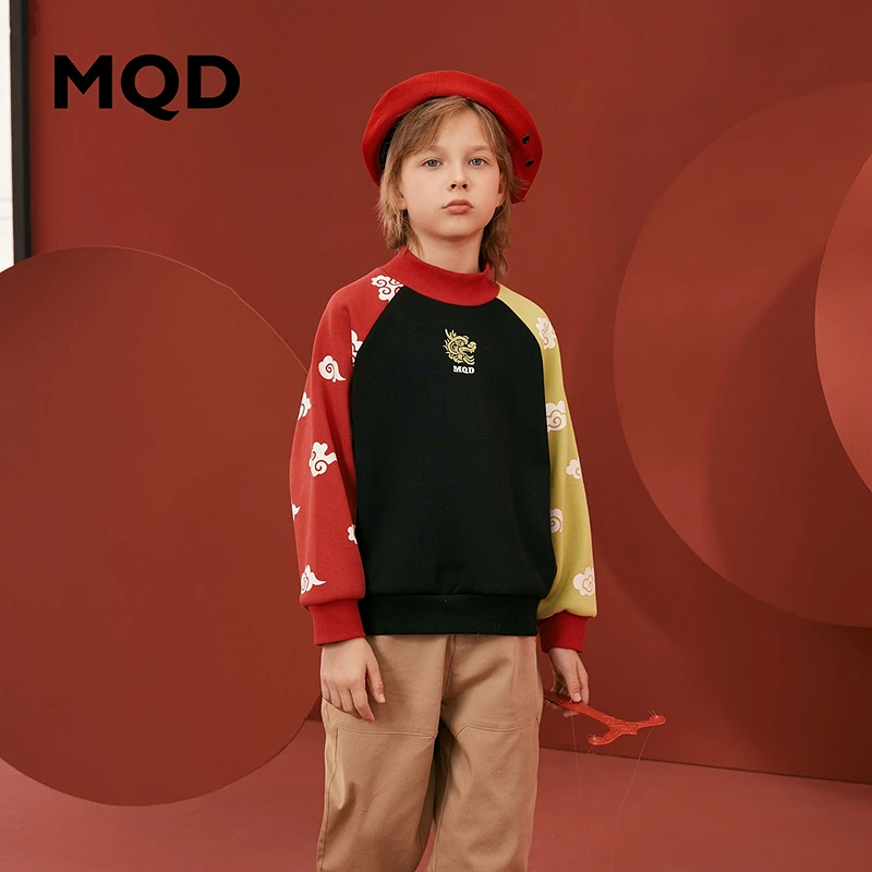 【拜年】MQD童装儿童23冬新款萌娃潮酷休闲撞色加绒卫衣9634W06P1
