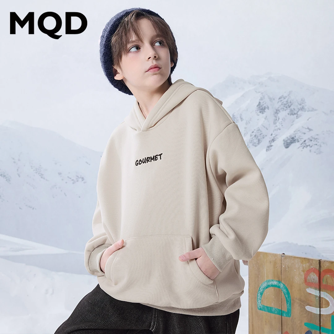 MQD童装儿童冬季新品学院风卡通加绒连帽卫衣9644W0648