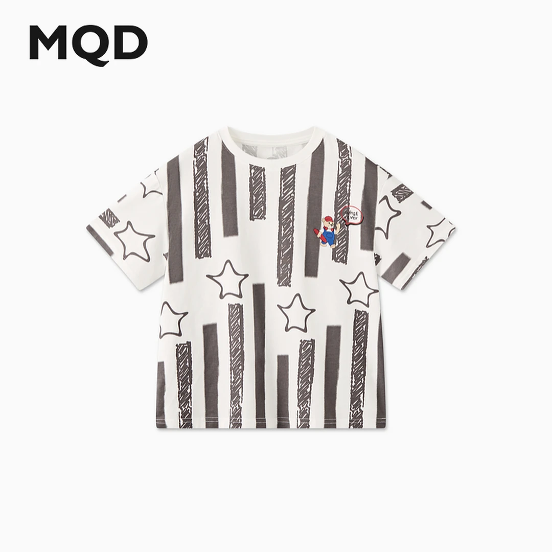 MQD童装儿童24夏新款潮酷柔软亲肤休闲星星短袖T恤9642W03T6