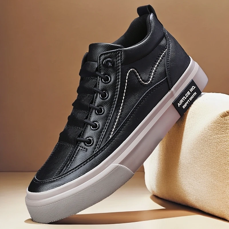 24858 秋季新款男士韩版潮鞋时尚休闲皮鞋中帮百搭男鞋系带板鞋