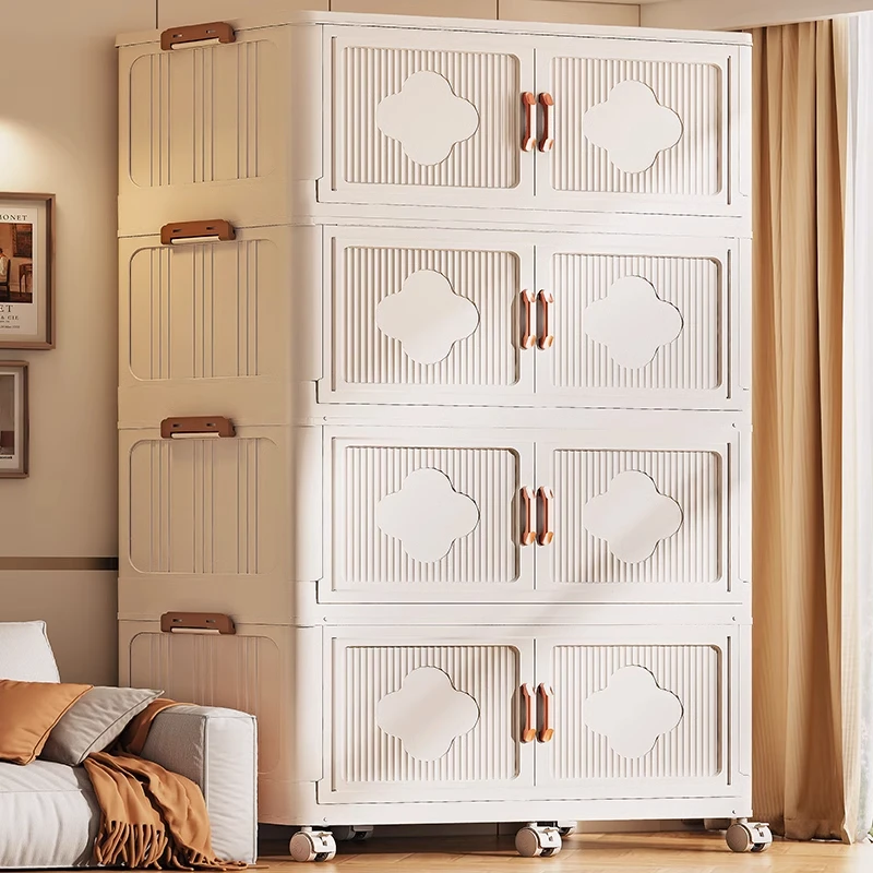 俏洁双开门收纳柜家用特大号免安装衣服整理卧室收纳柜储物柜多层