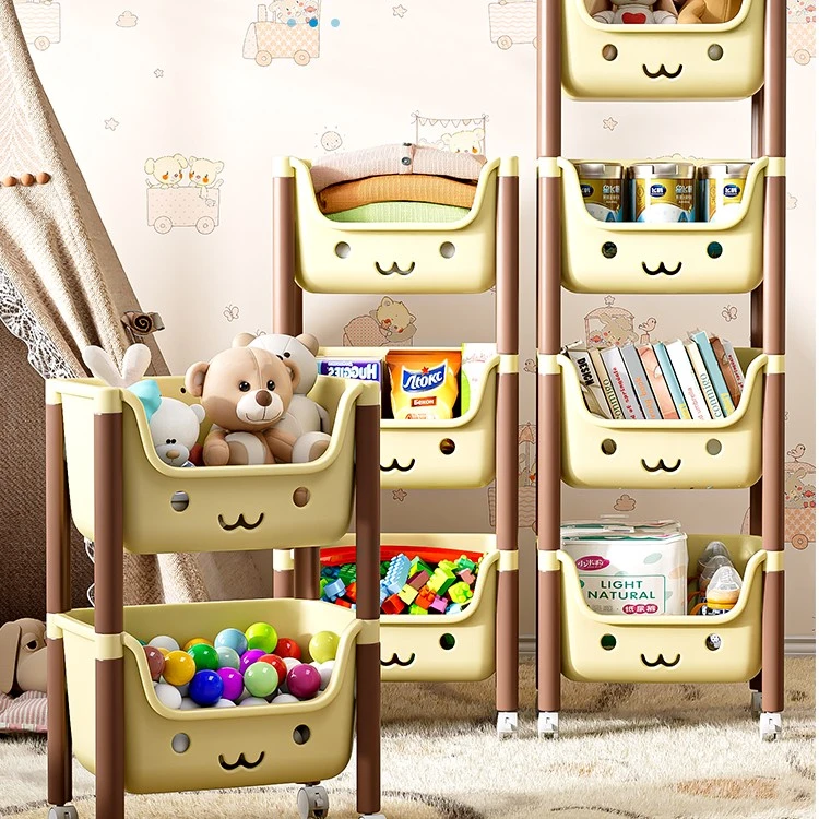 俏洁家用客厅可移动储物架架子大容量收纳简易小推车收纳架绘本架