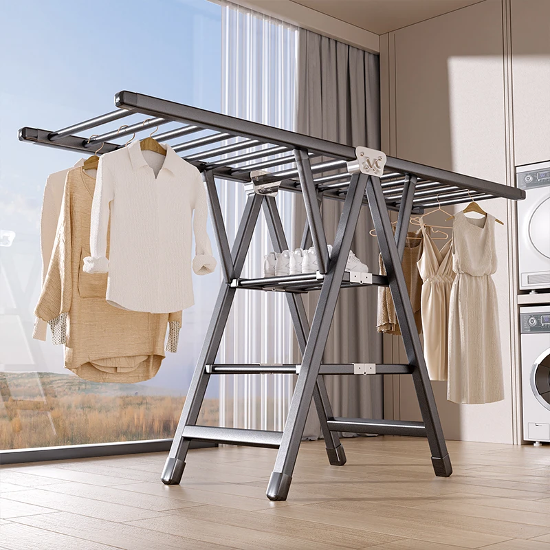 俏洁晾衣架落地家用卧室阳台双杆晒衣架免安装室外晒被子专用