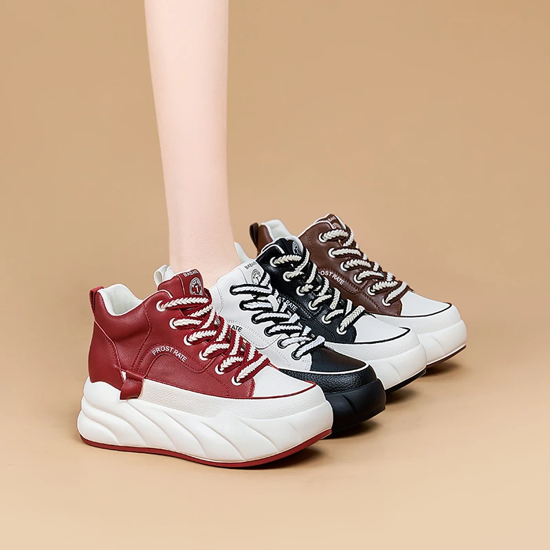 巴巴克2024秋季新款6cm全皮单里厚底增高小白鞋百搭休闲鞋BBK5518