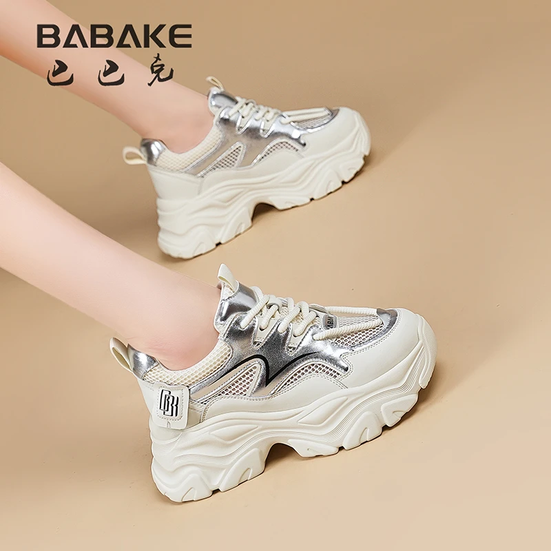 巴巴克大叔女鞋运动鞋小白鞋时尚百搭老爹鞋休闲鞋厚底 BBK5750-2