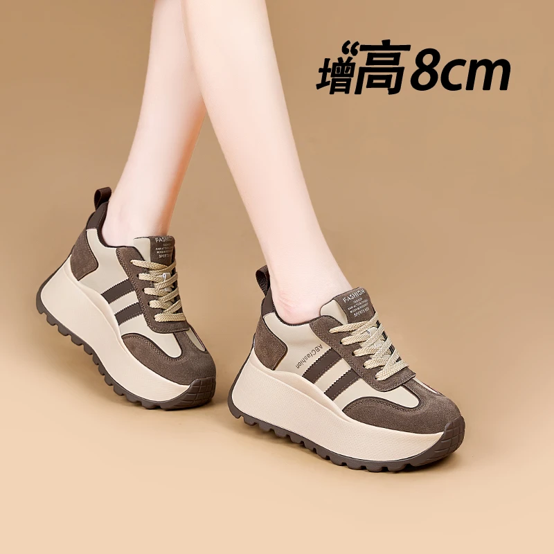 巴巴克YG2024秋季新款8cm全皮厚底阿甘鞋百搭秋季休闲鞋6727-3