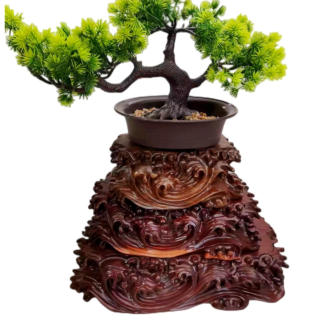 高档盆景大堂玉石盆景客厅会所工艺品饰品摆件中式创意老黑檀木