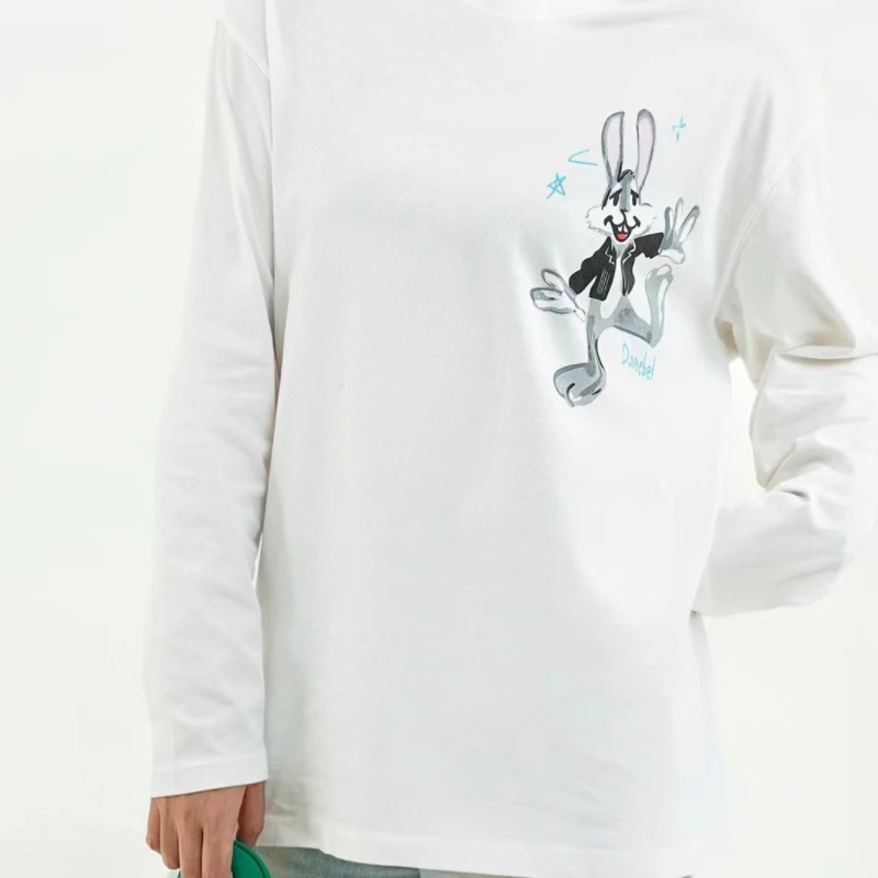 KDkhal纸袋家长䄂大版T恤宽松卡通印花水洗圆领打底衫上衣女韩