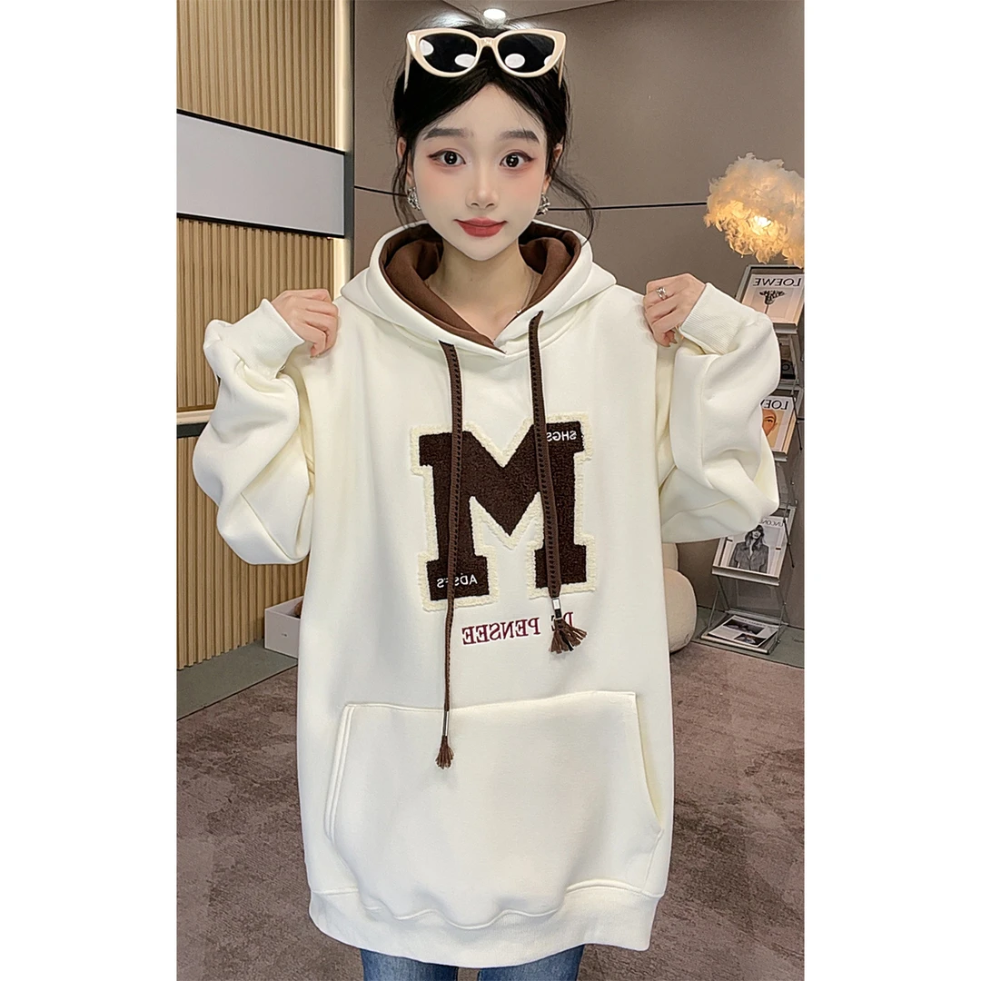 【INS潮M】慕冬绒重工刺绣连帽加绒加厚卫衣女秋冬情侣新款爆款外套