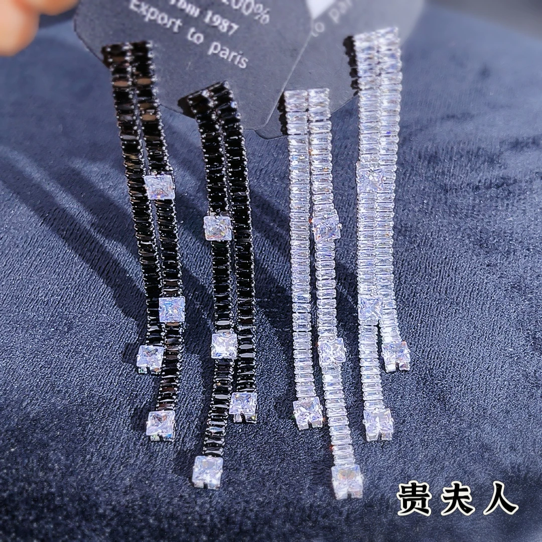 铜合金锆石耳饰 小领结锆石镂空流苏耳环气质时尚百搭满钻耳饰