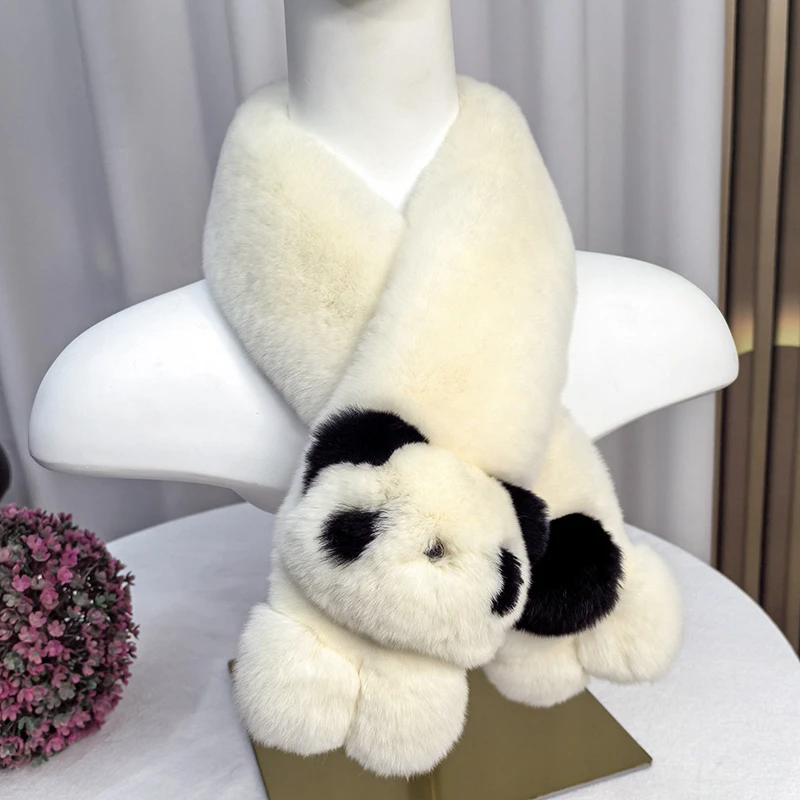 秋冬保暖真獭兔毛可爱卡通围脖儿童獭兔毛加厚围巾亲子皮草围脖