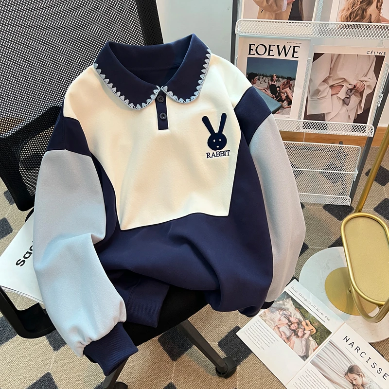 女童卫衣加绒新款洋气童装女孩POLO衫秋装儿童t恤长袖上衣裤子潮