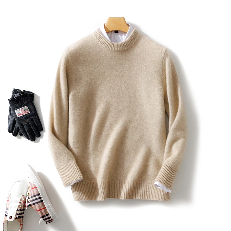 圆领纯色100%羊毛衫男秋冬打底常规绒衫长袖款百搭打底衫AC115