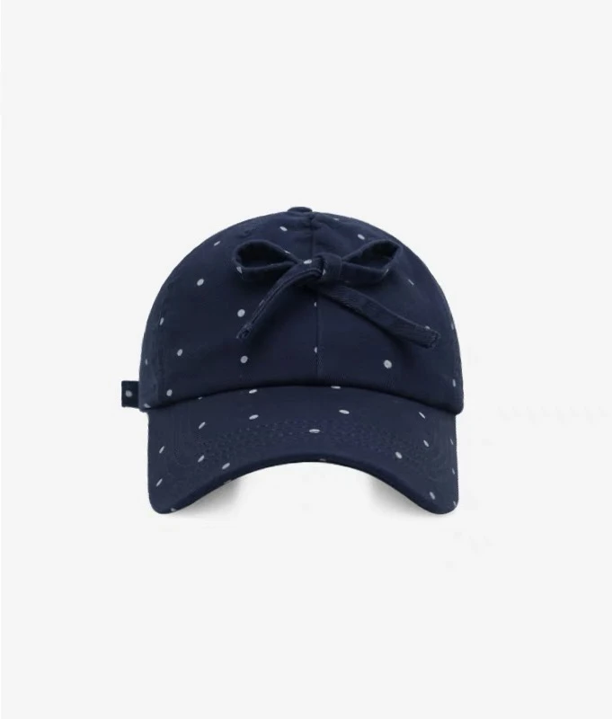 原创款日系甜美可爱蝴蝶结棒球帽女逛街时尚涂鸦波点鸭舌帽显脸小