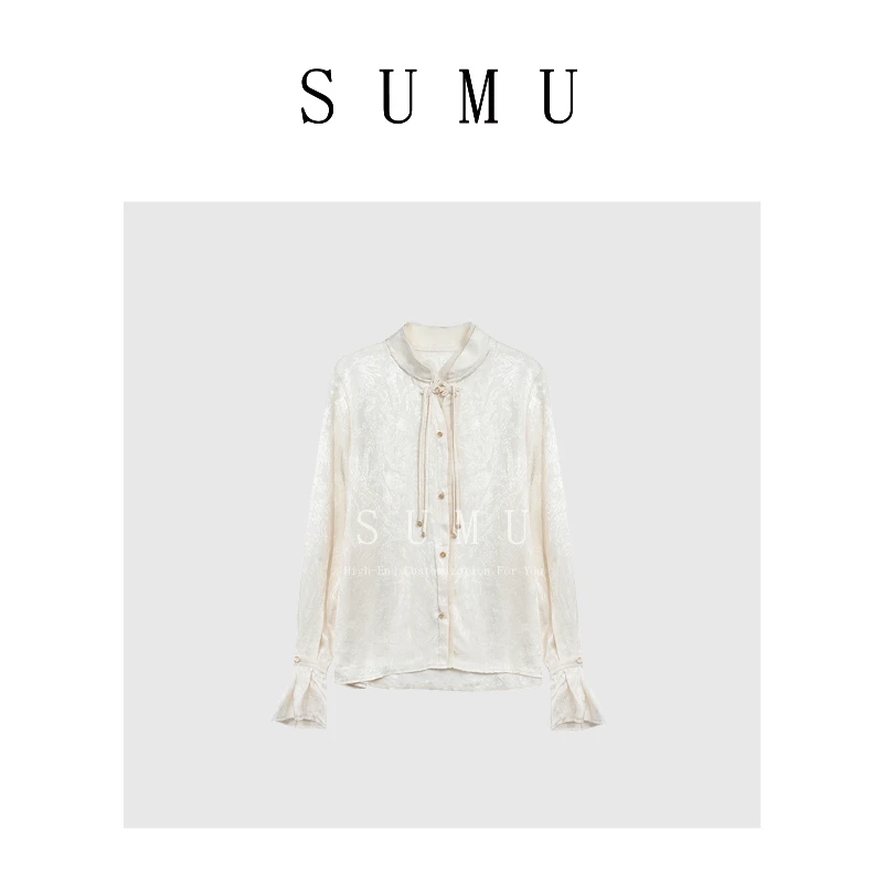 宿慕SUMU 女款国风新中式立领衬衫3.3 春季2024新款百搭衬衣8019