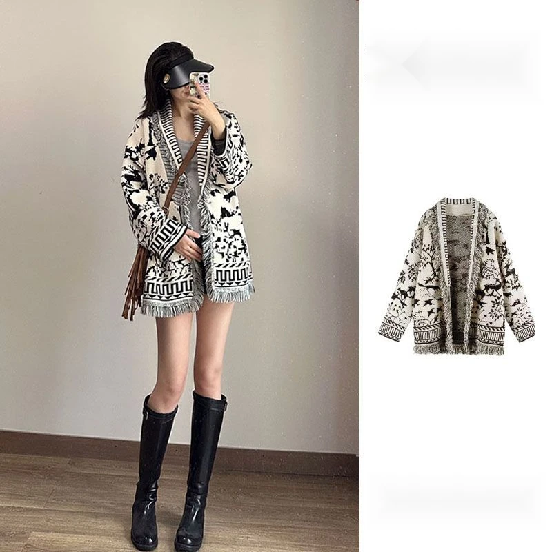 小香风外套女春季新款2023爆款针织开衫设计感小众流苏披肩上衣潮