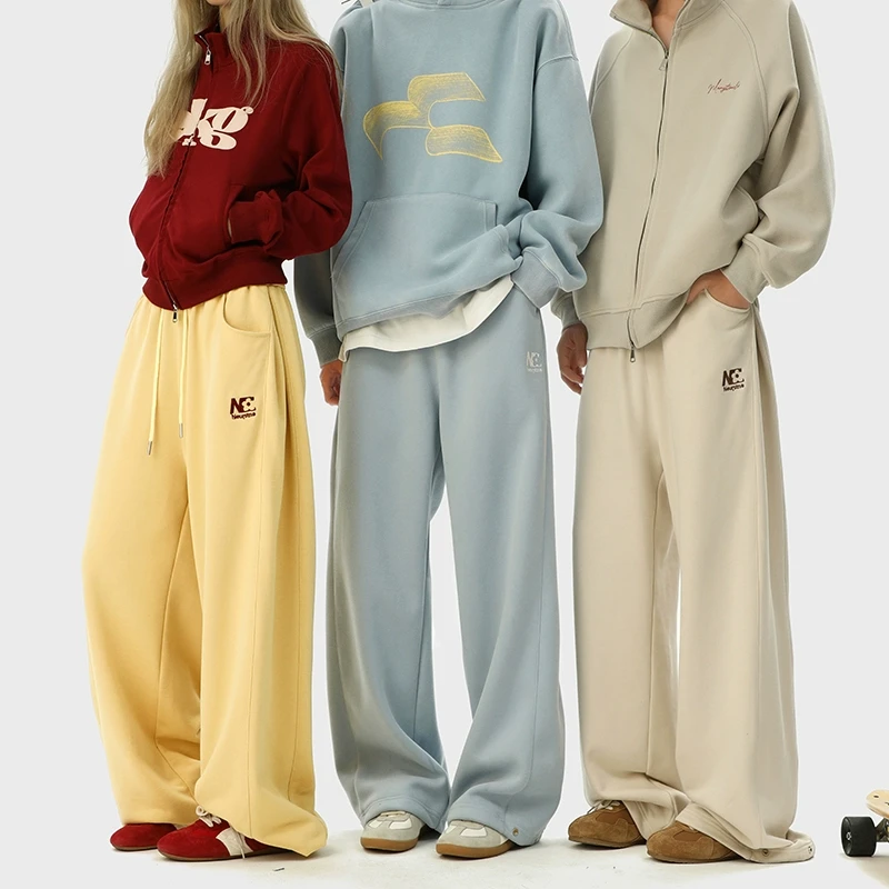 cleanfit美式重磅运动卫裤男女春秋小众慵懒男款美式弯刀微喇卫裤