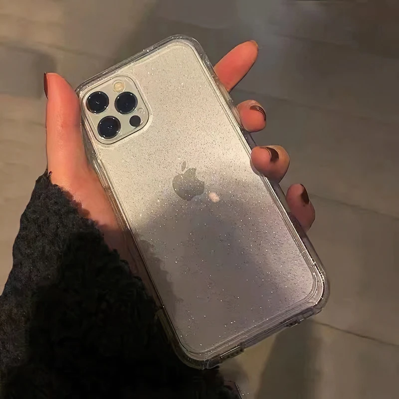 ins高级透明闪粉适用iPhone15/14promax手机壳苹果13简约12/11套