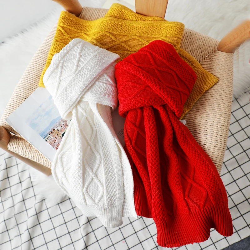 百搭儿童秋冬新款围巾宝宝女童纯色纯棉保暖针织毛线围脖亲子装潮