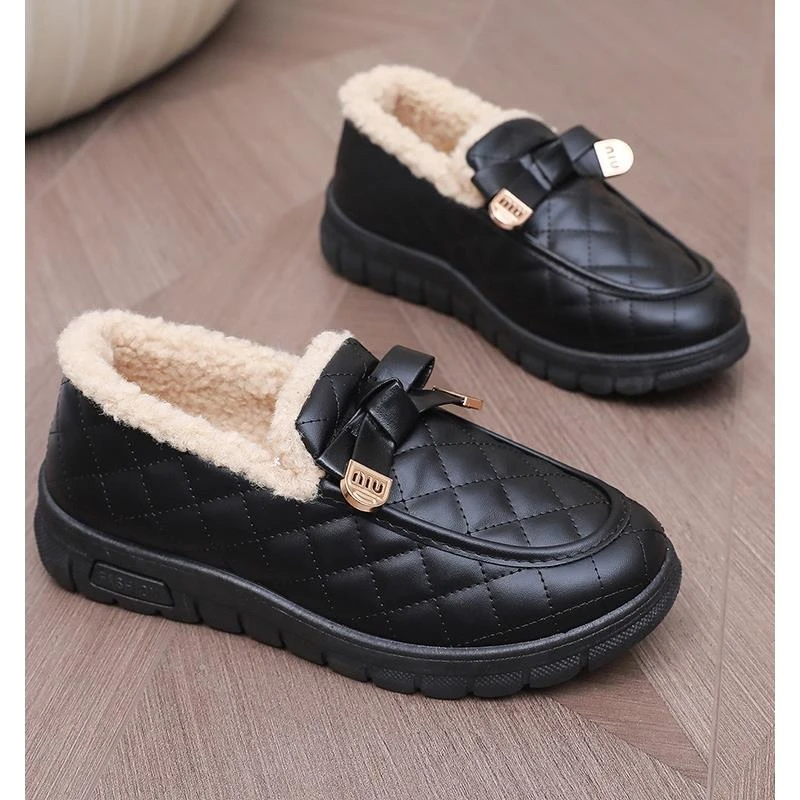 FAVMARTHA冬季加绒加厚豆豆鞋老北京棉鞋女防滑保暖妈妈鞋一脚蹬