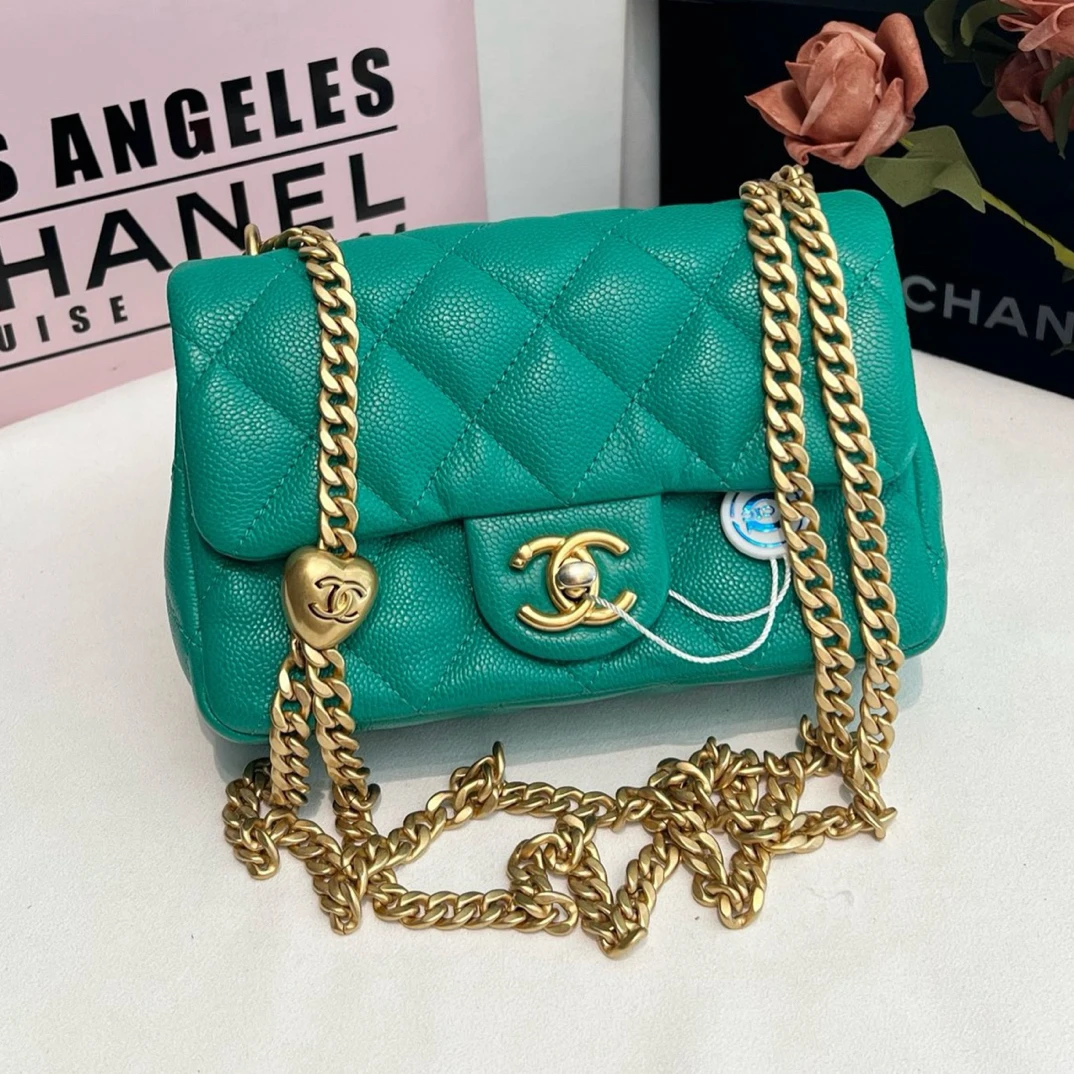 99新 Chanel/香奈儿 23P绿金爱心调节扣大mini经典气质百搭