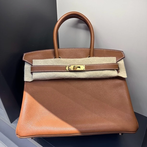 99新 Hermes/爱马仕 birkin30福宝马鞍金棕金扣B刻手提包铂金包
